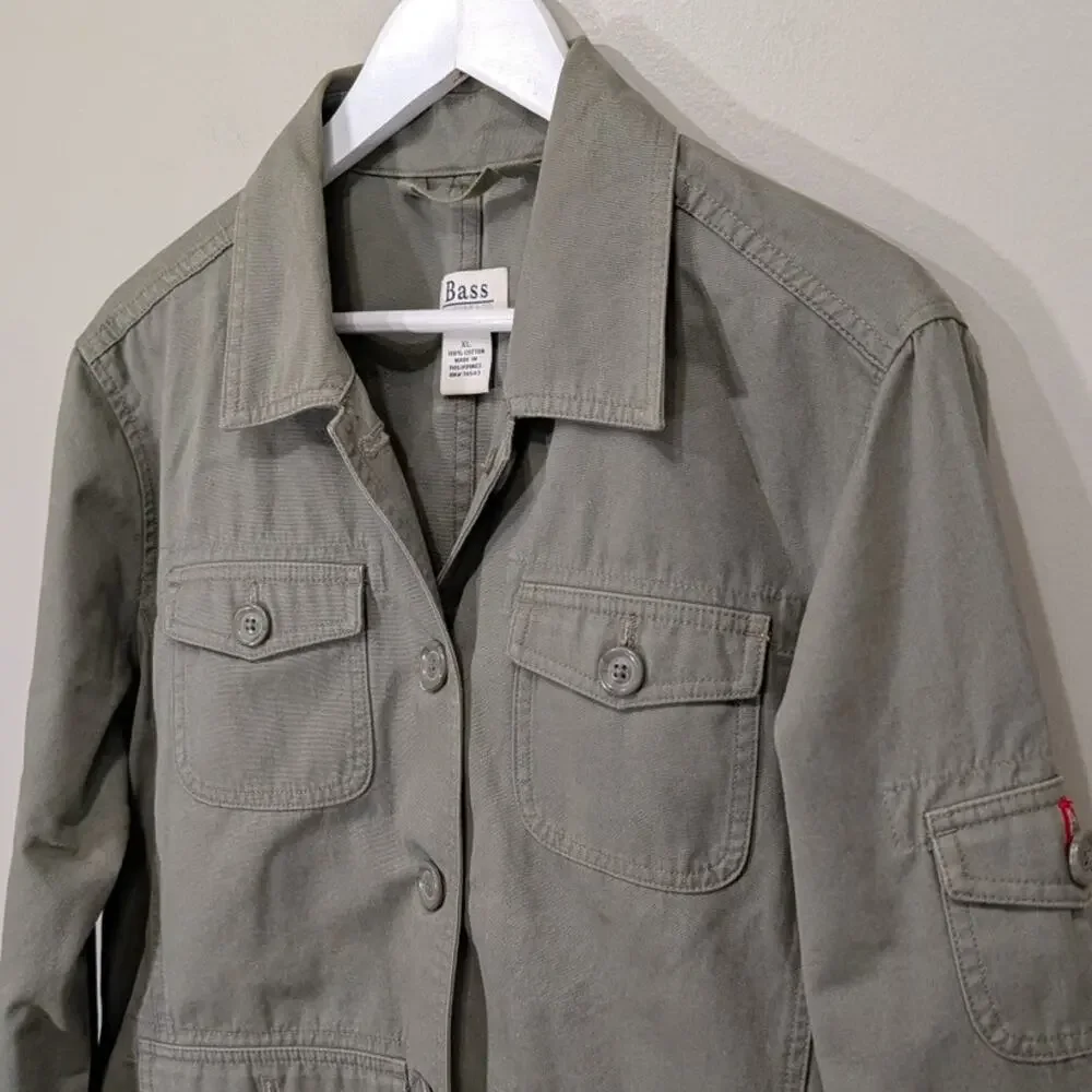 Bass Utility Field Jacket Cotton Army Green Safari Cottage Lagenlook GorpCore XL